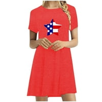Ženska ležerna ljetna majica Dresses Day Neovisnosti Swing haljina s kratkim rukavima crvena veličina