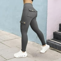 Visoko struk yoga hlače Multi džepovi Dugme Solid Slim Fit pantalone Workout Trčanje Jogging Hlače Žene