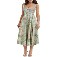 Suandret Ženska haljina Bodycon Summer bez rukava Spaghetti haljina za zabavu s niskim rezom cvjetni