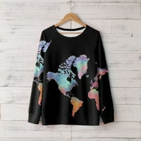 Košulje s dugim rukavima za žene Mapa svijeta Grafički pulover vrhovi trendi okruglog duksera za okrugli