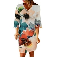 Haljine za ženske kratkih rukava Tisak cvjetnog uzorka V-izrez Midi Fit and Flare Y2K moda Elegantna