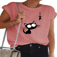 Žene ležerne mačke i ribe ispisane vrhove dame Ljetna baggy tunika majica bluza