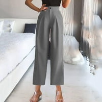 Ženska vintage puna boja casual gumb sa zatvaračem elastične ravne odijele Hlače duge hlače