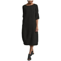 Žene ljetne haljine za žene labave zabave Čvrsti V-izrez MID-duljine kratkih rukava mini haljina crna