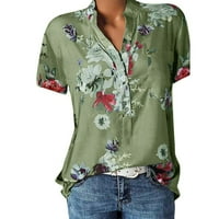 Ženski vrhovi bluza cvjetni kratki rukav povremeni ženski ljetni Henley T-majice zeleni xl