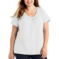 Ženska modna puna boja labava vrhova kratka rukava majica plus veličine V izrez XL-5XL