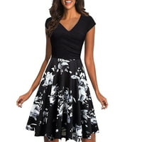 Ženske oblače V-izrez otisnute A-line FASH MOSTING Ljetna haljina Black XL