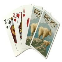 Big Sky, Montana, Planinske koze, ulje slika, lamparska preša, premium igračke kartice, paluba za karticu