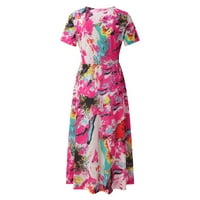 Ženske haljine pogodne o vrat kratkih rukava boemska cvjetna print običan fit jednostavna majica labavi