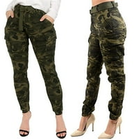 Hlače za žene široki noga visoki struk Slim Fit Jogger Camouflage Cargo Hlače pantalone za sa odgovarajućim klirensom remena zelenog XL