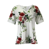 Ženski vrhovi Ženska ljetna modna casual labava majica s V-izrezom Top bluza bijela l