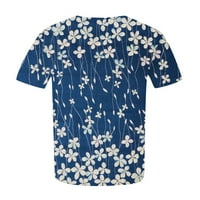 Ženska majica s kratkim rukavima plus veličina majica Flower Ispiši casual top, plavi, xxxl