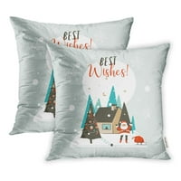 Sažetak sretan Božić i sretan novogodišnji rok crtane pejzažne kuće Santa jastuk za jastuk