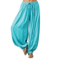 Široke pantalone za noge za žene Dressy Women plus veličine pune boje casual labavo harem hlače yoga hlače Žene pantalone plava m