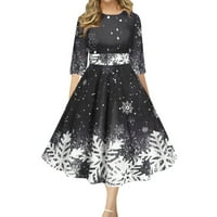 Wiueurtly ljetne haljine Božićna haljina retro božićnog snježnog pahuljica otisak u dugim okruglim ručicama