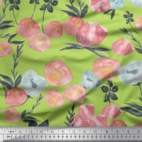 Soimoi Green Satin svilena tkanina od listova i breskve cvjetne akvarel od tiskane tkanine široko