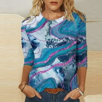 Zkozptok Ženski vrhovi rukav gradijentski ispis Ležerne dame bluzes Crewneck Tunic T majice, nebo plavo,