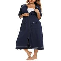 Voguele Dame Noghtdress haljina za spavanje SLEEVE Solid Boja haljina putovanja ogrtači dojenje Njugačka mornarica Plava XL