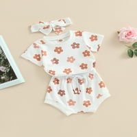 Dojenčad za djecu ljetne odjeće, cvjetni vrhovi kratkih rukava + kravata kratke hlače + traka za glavu