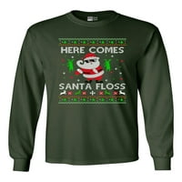 Majica za odrasle s dugim rukavima ovdje dolazi Santa Floss Dance Christmas Funny DT