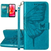 za Samsung Galaxy A 5G Case Novčanik sa ručnim ručnim kaišem, leptir reljefnim PU kožnim folio flip