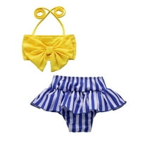 TODDLER Kids Girl Baby kupaći kostimi Striped tiskani luk bikini kupaći kostim plažom Set Yellow 90