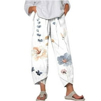 Ženske pantalone Slim Fit cvjetni ispis elastični struk ravno dugačke hlače s džepovima Ležerne prilike
