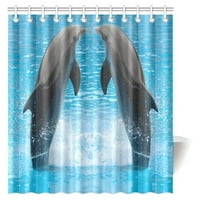 Morska nautička kolekcija za ribu, par delfina koji skaču na morskom životu oceana valovi tkanina kupaonica Dekor set sa kukama