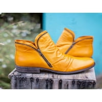 Daeful Womens Block Heel Boot Casual Clean Boine Boine Zip Boots Vanjski lagani zimski okrugli nožni