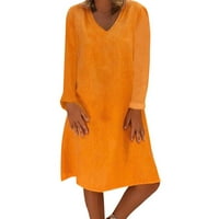 DEAGIA Ljetne haljine za žene ljetne kostime modni casual v-izrez Čvrsta pamučna posteljina haljina