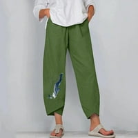 Oieyuz obrezane hlače za žene udobne pamučne pantalone s džepom tiskane ravne hlače