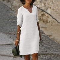 Haljine za žene Ženska smjena Lak-duljina čvrstog V-izrez Shift Dužina koljena osvježavajuća haljina