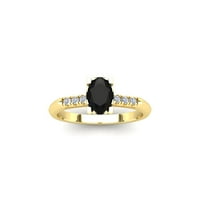 Superjeweler Carat Rose Cut ovalni oblik crno-bijeli dijamantni prsten u karatu žuto zlato za žene