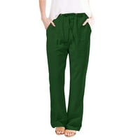 Ženske pamučne posteljine pantalone labave elastične pojaseve strukske hlače u obliku kafe casual pantalone sa džepovima