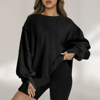 Prevelika dukserija za žene Fleece s dugim rukavima Crewneck casual pulover duksev na vrhu pada Y2K trendy odjeća crna l