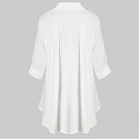 Žene plus veličine Henley vrhovi modni čvrsti ženski dugi rukav labav majice s majicama bijele 2xl