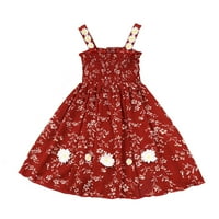 Dječja djevojka haljina bez rukava bez rukava cvjetni elastični odjel struka Midi haljina crvena 2y-3y