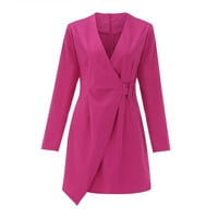 Ženski blazer otvoreni prednji elegantni formalni odijelo odijelo haljina za radno uredu poslovnog kaputa sa remen dugim blužerima vruće ružičaste s