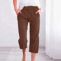 Lastesso Womens Pamučne pantalone nacrtavanje elastičnih struka Capris Čvrsta labava fit slaži ljetne ugodne salone sa džepovima