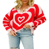 Polinkety Ženski pleteni pulover, srce za klikanje na dugim rukavima, džemper sa dugim rukavima za jesen