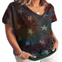 Fonwoon ženske majice Ljeto udobne labave vrhove gradijentni ispis kratkih rukava s V-izrezom