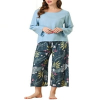 Cheibear Womens dugih rukava Capri hlače cvjetni salon set za spavanje Padžama setovi