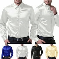 Muške sjajne svilene vrhove dugih rukava Paisley Solid haljina Business bluza Bijela XXL