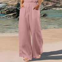 Cuoff Hlače Ženske pune boje pamučne posteljine visoke struke labave ležerne hlače za noge