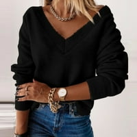 Izdvojeni džemperi za žene dugih rukava pamučni kašmir labavi pleteni pulover ženske vrhove ženskih zboja crne boje
