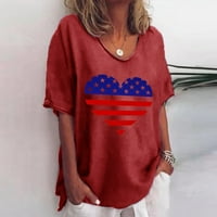 Ženska ljetna nezavisna dnevna uzorka Bluza okruglica kratkih rukava udobna majica na vrhu crvene s
