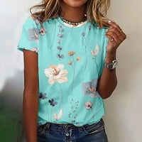 Ženske plus veličina Slouchy Butterfly Print bluza CrewNeck Majice kratkih rukava Ležerne ljetne klasične