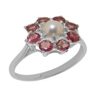 Britanci izrađeni sterling srebrni prsten sa kultiviranim bisernim i ružičastim turmalinskim ženskim