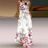 Maxi haljine za žene lagani džepovi modni prugasti cvjetni ispis grafički bez rukava za odmor na dugu