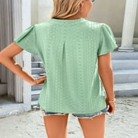 Žene Ljeto SOLID šuplji vrhovi kratki ruffle rukavi Henley majica V izrez izreza izlaskom ležerne majice